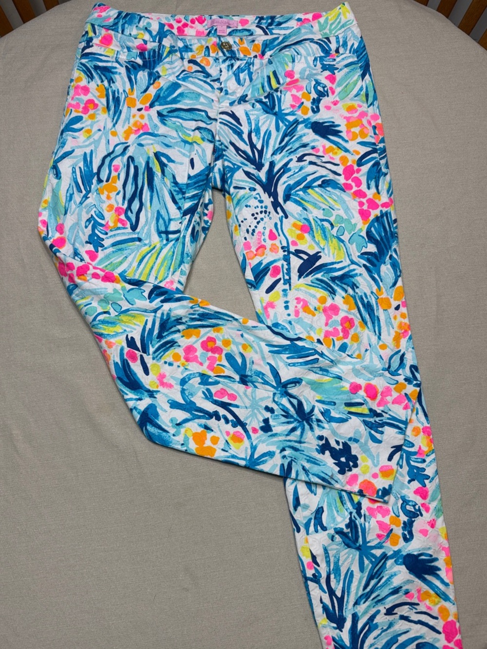 Lilly Pulitzer Neon Floral Palm Straight-Leg Pants in Blue & Multi